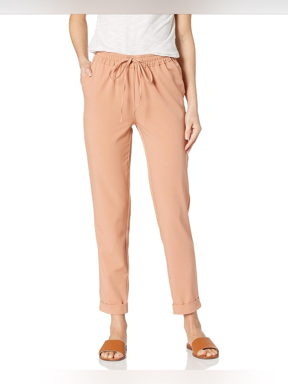 Daily Ritual Fluid Stretch Woven Twill Relaxed-Fit Pull-On Cuffed Pant Clay L